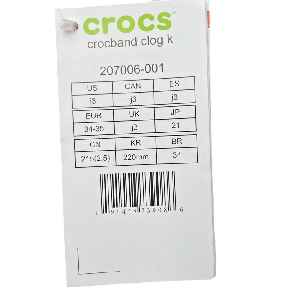 Crocs Crocband Big Boys Girls Slip-on Clog Size 3 J3 Black White Water Friendly
